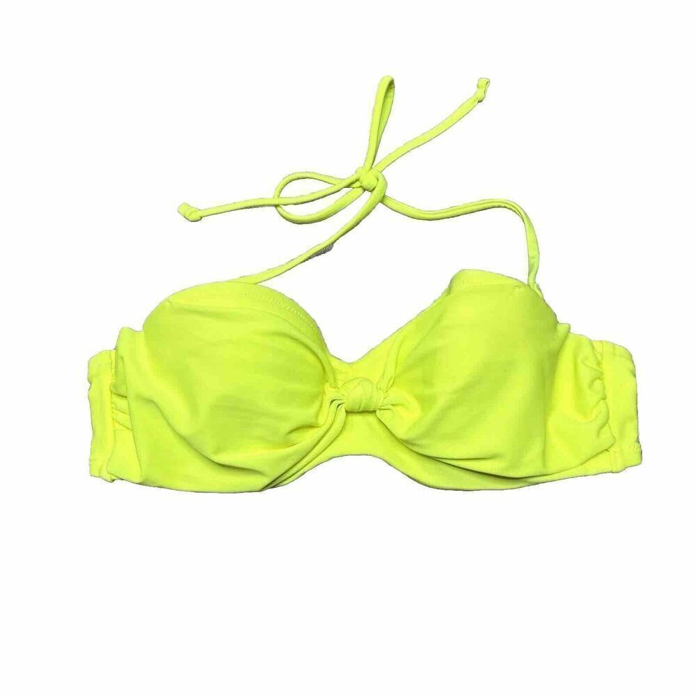 Aerie yellow floral twist bikini underwire halter top Bridget‎ NEON 34B